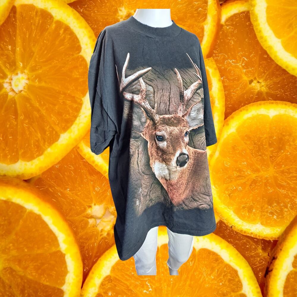 TNT Men's Vintage Cotton Deer Print Shor Sleeve Crew Neck‎ Black T-Shirt Size XL